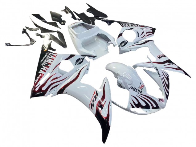 Carénages Moto Yamaha YZF R6S 2006-2009 - Blanc Dark Noir Flamme