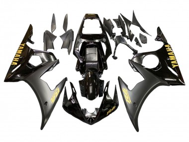 Meilleurs Carénages Moto Yamaha YZF R6 2003-2004 - Noir Brillant Noir Mat Or Décalque