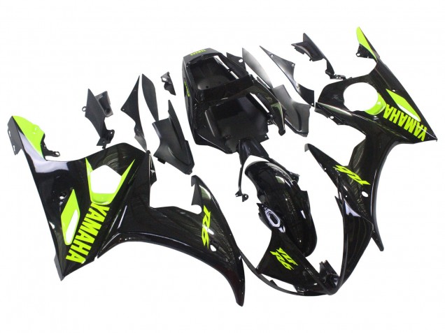 Carénages Moto Yamaha YZF R6 2003-2004 - Noir Brillant Jaune Néon