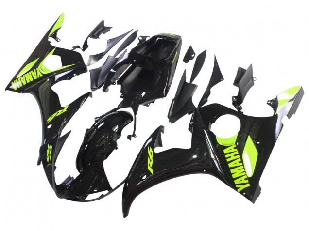 Carénages Moto Yamaha YZF R6 2003-2004 - Noir Brillant Jaune Néon