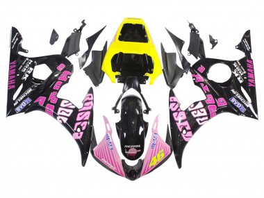 Meilleurs Carénages Moto Yamaha YZF R6 2003-2004 - Jaune Rose Noir Brillant Rossi Repsol 46