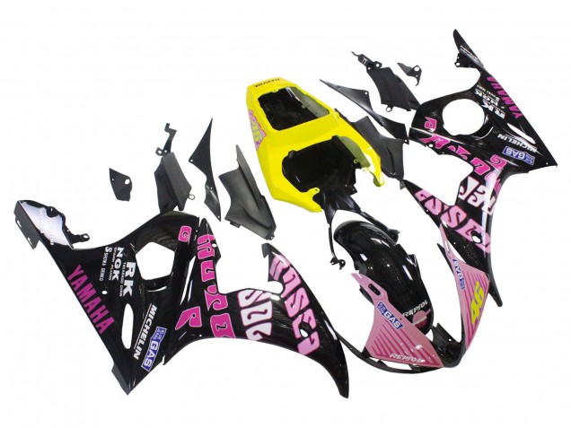 Carénages Moto Yamaha YZF R6S 2006-2009 - Jaune Rose Noir Brillant Rossi Repsol 46