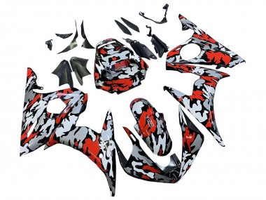 Meilleurs Carénages Moto Yamaha YZF R6 2003-2004 - Noir Rouge Gris Camouflage