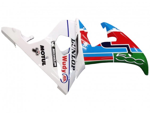 Carénages Moto Yamaha YZF 600 R6 2005 - Bleu Clair Blanc Vert Rouge Kastinee Dunlop Motul