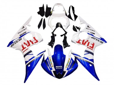 Meilleurs Carénages Moto Yamaha YZF 600 R6 2005 - Blanc Bleu Dunlop Fiat Motul
