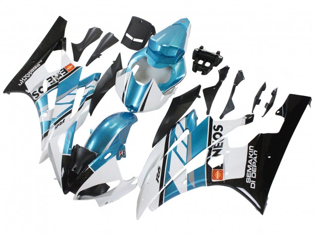Carénages Moto Yamaha YZF 600 R6 2006-2007 - Blanc Bleu Noir Semakin Didepan ENEOS