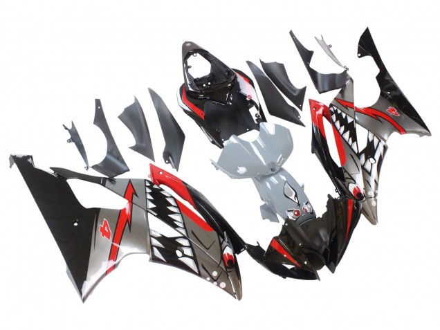 Carénages Moto Yamaha YZF 600 R6 2008-2016 - Argent Noir Rouge Requin 4