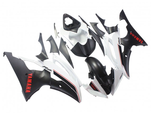Carénages Moto Yamaha YZF 600 R6 2008-2016 - Blanc Noir Mat Rouge Décalque