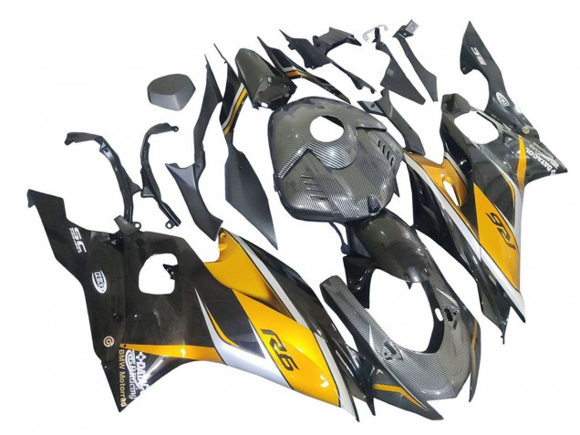 Carénages Moto Yamaha YZF 600 R6 2017-2023 - Or Noir Fibre de Carbone