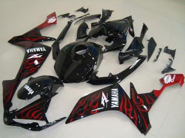 Meilleurs Carénages Moto Yamaha YZF R1 2007-2008 - Noir Brillant Rouge Flamme