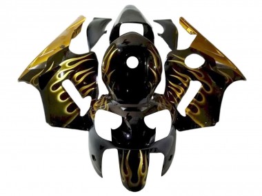Meilleurs Carénages Moto Kawasaki ZX12R 2000-2001 - Noir Brillant Or Flamme
