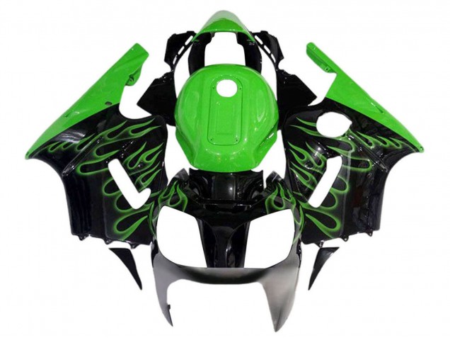 Carénages Moto Kawasaki ZX12R 2002-2006 - Noir Brillant Vert Flamme