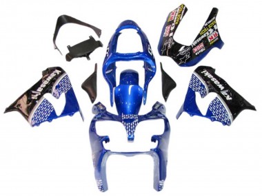 Meilleurs Carénages Moto Kawasaki ZX9R 2000-2001 - Bleu Blanc Noir Brillant