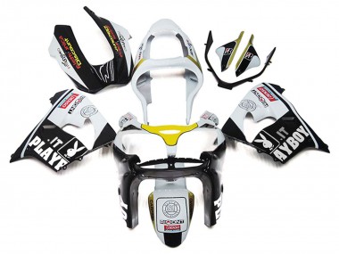 Meilleurs Carénages Moto Kawasaki ZX9R 2000-2001 - Blanc Jaune Noir Brillant Playboy