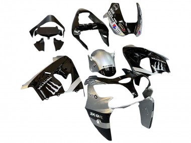 Meilleurs Carénages Moto Kawasaki ZX9R 2002-2003 - Argent Noir Brillant Monstre Elf
