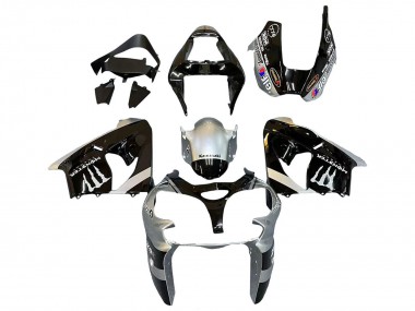 Meilleurs Carénages Moto Kawasaki ZX9R 2002-2003 - Argent Noir Brillant Monstre Elf
