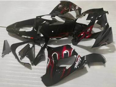 Meilleurs Carénage Moto Kawasaki ZX9R 2002-2003 - Noir Brillant Rouge Flamme