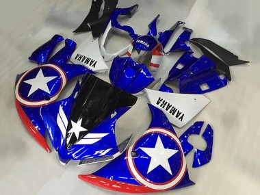 Meilleurs Carénages Moto Yamaha YZF R1 2009-2011 - Bleu Blanc Rouge Noir Étoile Captain America