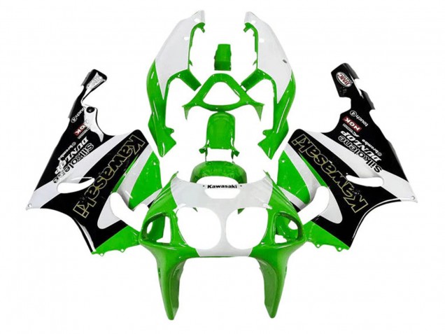 Carénages Moto Kawasaki ZX7R 1996-2003 - Blanc Vert Noir Or Silkolene Dunlop