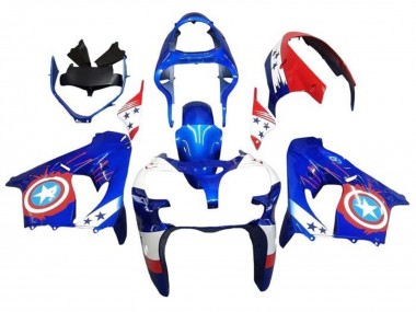 Meilleurs Carénages Moto Kawasaki ZX9R 2000-2001 - Bleu Rouge Captain America Étoile