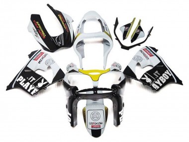 Meilleurs Carénages Moto Kawasaki ZX9R 2002-2003 - Blanc Noir Jaune Playboy
