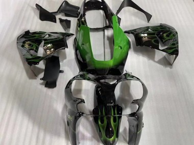Meilleurs Carénages Moto Kawasaki ZX9R 2002-2003 - Noir Brillant Vert Flamme