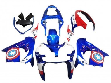 Meilleurs Carénages Moto Kawasaki ZX9R 2002-2003 - Bleu Blanc Rouge Captain America Étoile