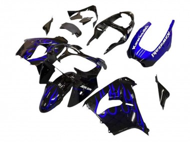 Meilleurs Carénages Moto Kawasaki ZX9R 2002-2003 - Noir Blanc Bleu Flamme