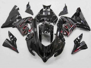 Meilleurs Carénages Moto Kawasaki ZX10R 2004-2005 - Noir Rouge Blanc Flamme