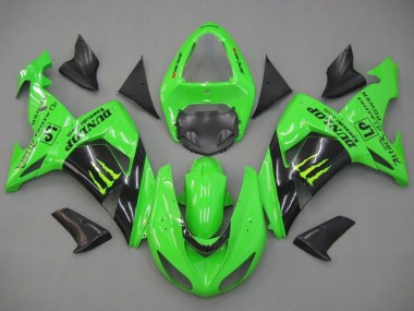 Meilleurs Carénages Moto Kawasaki ZX10R 2006-2007 - Vert Noir Brillant Monstre Dunlop