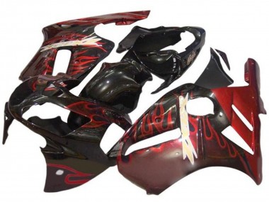 Meilleurs Carénages Moto Kawasaki ZX12R 2000-2001 - Noir Brillant Rouge Flamme