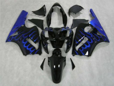 Meilleurs Carénage Moto Kawasaki ZX12R 2002-2006 - Noir Brillant Bleu Flamme