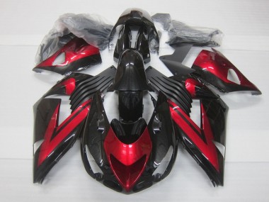 Meilleurs Carénages Moto Kawasaki ZX14R ZZR1400 2006-2011 - Bonbon Rouge Noir Brillant