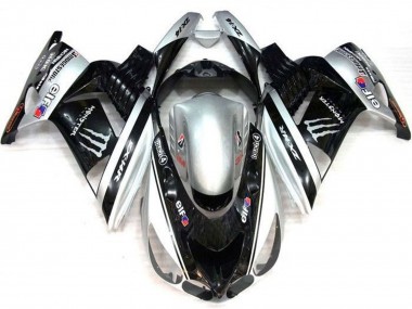 Meilleurs Carénages Moto Kawasaki ZX14R ZZR1400 2006-2011 - Argent Noir Elf Touch4 Monstre Bridgestone