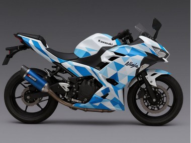 Meilleurs Carénages Moto Kawasaki Ninja 500 EX500R 2024-2025 - Blanc Bleu Geometric