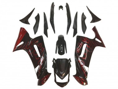 Meilleurs Carénages Moto Kawasaki Ninja 650 EX650 2006-2008 - Noir Brillant Rouge Flamme