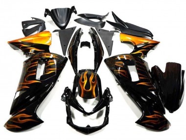 Meilleurs Carénages Moto Kawasaki Ninja 650 EX650 2006-2008 - Noir Brillant Or Flamme