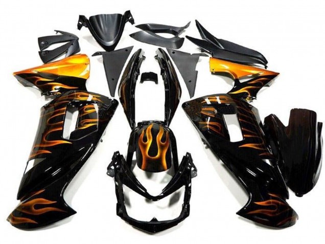 Carénages Moto Kawasaki Ninja 650 EX650 2006-2008 - Noir Brillant Or Flamme