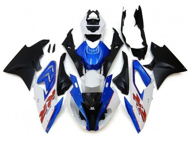 Carénages Moto BMW S1000RR 2017-2018 - Blanc Bleu Noir Mat Rayures RR