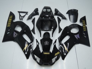 Meilleurs Carénages Moto Yamaha YZF R6 1998-2002 - Noir Brillant Or Décalque