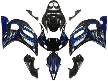 Meilleurs Carénages Moto Yamaha YZF 600 R6 1998-2002 - Noir Brillant Bleu Flamme