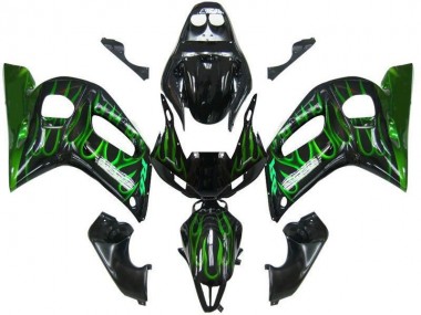 Meilleurs Carénages Moto Yamaha YZF 600 R6 1998-2002 - Noir Brillant Vert Flamme