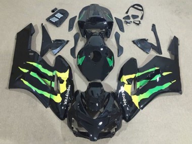Meilleurs Carénages Moto Honda CBR1000RR 2004-2005 - Noir Brillant Vert Jaune Monstre