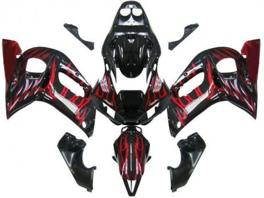 Meilleurs Carénages Moto Yamaha YZF 600 R6 1998-2002 - Noir Brillant Rouge Flamme