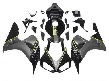 Meilleurs Carénages Moto Honda CBR1000RR 2006-2007 - Gris Noir Brillant Jaune Bande