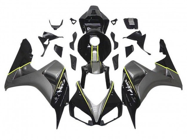 Carénages Moto Honda CBR1000RR 2006-2007 - Gris Noir Brillant Jaune Bande