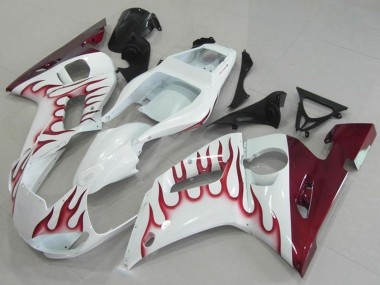 Meilleurs Carénages Moto Yamaha YZF R6 1998-2002 - Blanc Rouge Flamme