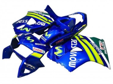 Meilleurs Carénages Moto Honda VFR 800 1998-2001 - Bleu Vert Blanc MoviStar Castrol HRC Noir Prince