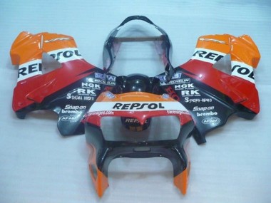Meilleurs Carénages Moto Honda VFR 800 1998-2001 - Orange Blanc Rouge Noir Repsol