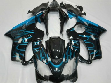 Meilleurs Carénages Moto Honda CBR600 F4i 2001-2003 - Noir Brillant Bleu Clair Flamme